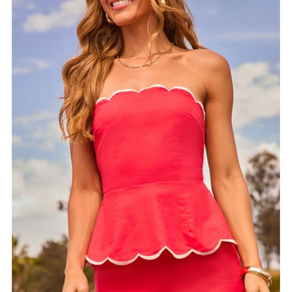 Vici Red Freedom Tide Contrast Trim Peplum Top Size L